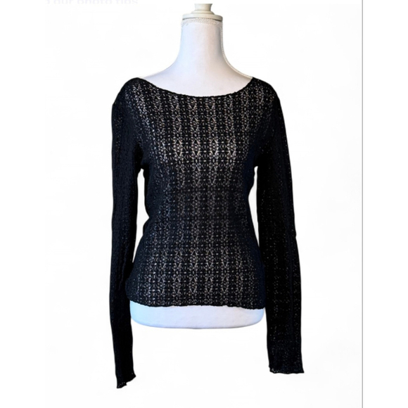 Natural Life Tops - Natural Life Black Lace Long Sleeve Sheer Top Size M Boho Festival